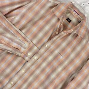 Paul Smith Dress Shirt Mens 16.5/42 Orange Blue Shadow Plaid Preppy Luxury Italy